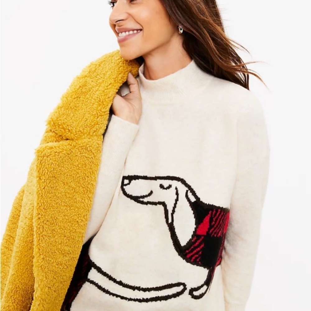 LOFT Cream Wrap Around Dog Dachshund Pullover Sweater